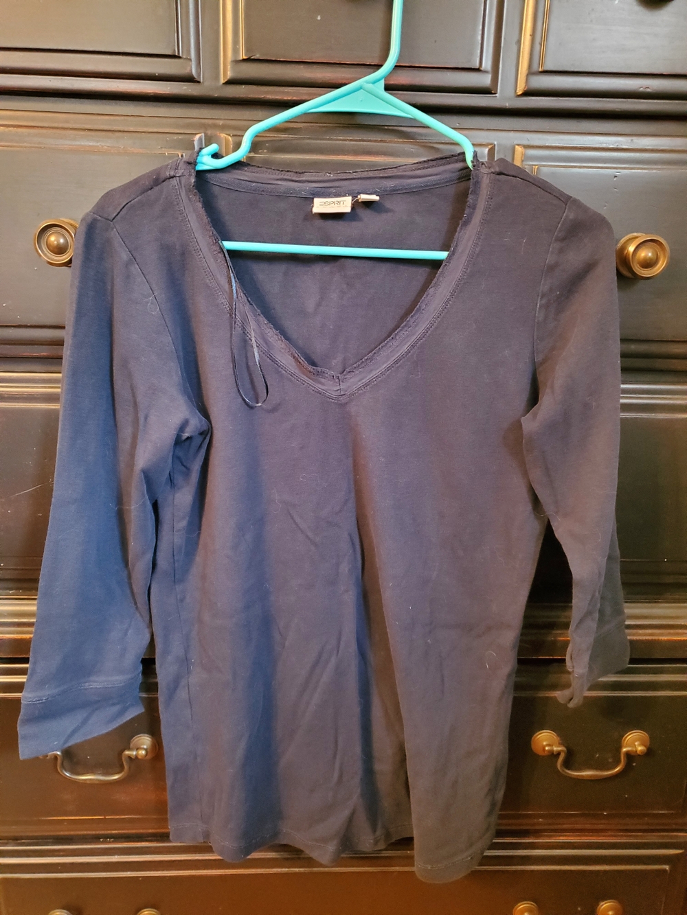 Esprit XL Women's Long-Sleeve V-Neck Top in Blue